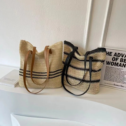 Sac à bandoulière grande capacité pour femme Tissage de sacs de plage de loisirs Sacs tissés en paille multifonctionnels Sacs à main et sacs à main de luxe 2024