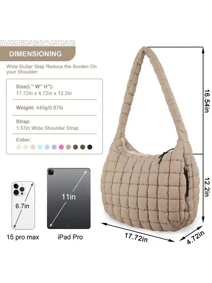 Bolsos de hombro casuales con frunces para mujer, bolsos cruzados acolchados, bolsos de mano de nailon de gran capacidad, bolsos grandes para compras