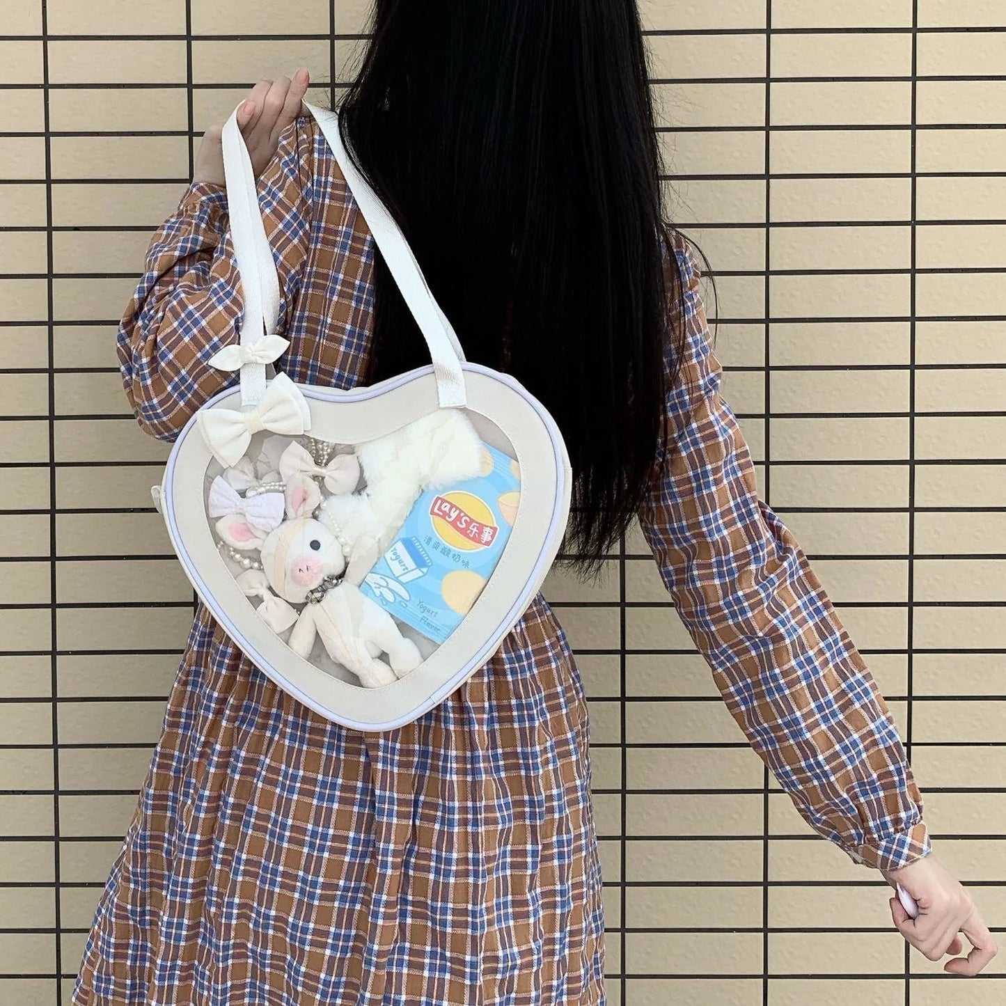 Bolso de hombro japonés estilo itabag con forma de corazón, estilo oxford, para mujer, estilo uniforme JK, estilo lolita, tipo bandolera para niña