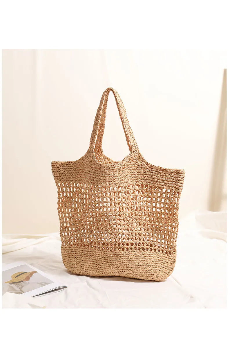 Bolso de mano informal de paja hueca de gran capacidad, tejido a mano, para mujer, bolsos de hombro grandes para playa de verano, bolsos tipo shopper Bali