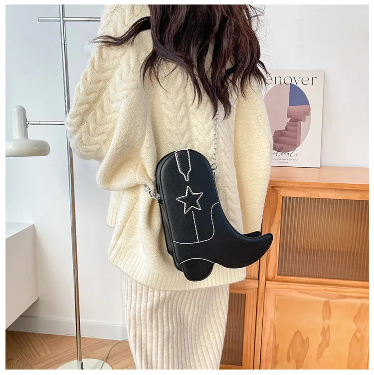 Fashion Funny Long Boots Shaped Handbag Women's Creative Leather Single Shoulder Bag Gothic Personalized Party Mujer Femme Bag