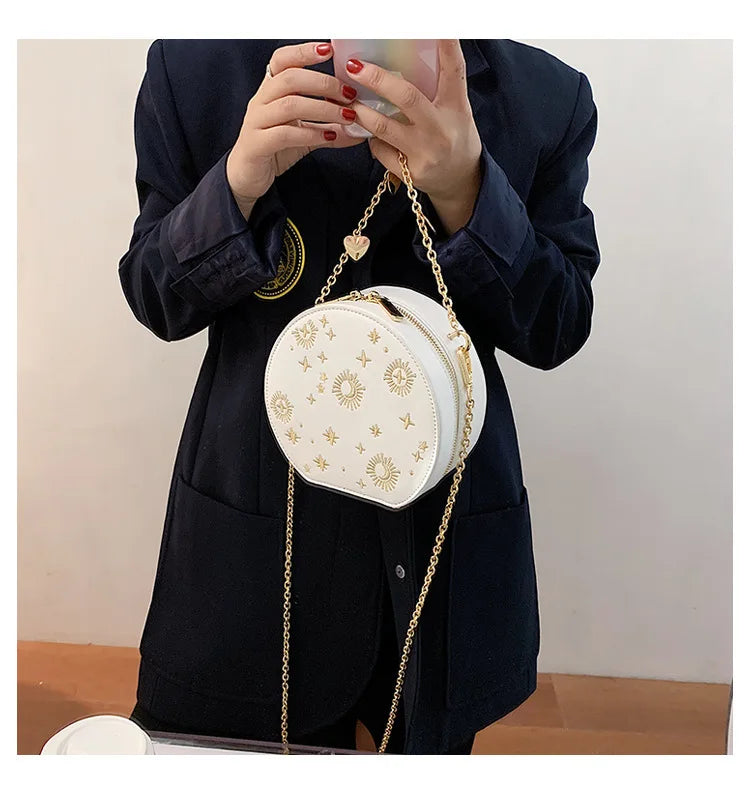 Fashion Starry Sky Round Bags Women Crossbody Bag Luxury Chain Circular Shoulder Bag Lady Small Embroidery Women's Handbag