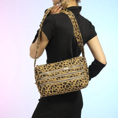 Vintage Leopard Women Shoulder Bags Y2k Crossbody Bag Casual Nylon Messenger Bag Multi Zipper Large Capacity Shopper Purses 2024