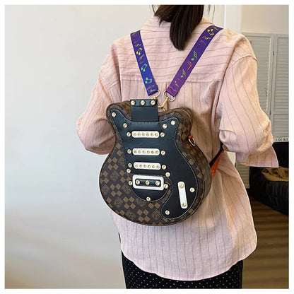 Sac de guitare 2024 Nouveau sac à bandoulière à rivets de mode coréenne Sac à dos populaire pour femmes Instagram