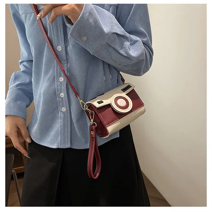 New Women Cute Contrasting Colors Camera Shape Clutch Ladies Casual Mini Crossbody Bag Small Shoulder Bag Purse Messenger Bags