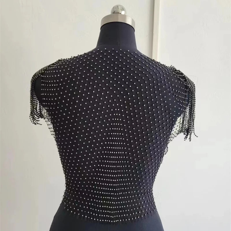 Camisetas transparentes de malla con diamantes para mujer, camisetas sexis de verano con agujeros para playa, para fiestas, clubes y raves, venta al por mayor