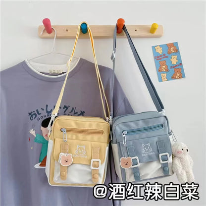 Bolsos cruzados pequeños de estilo japonés para mujer, nuevos bolsos de nailon 2023, bolsos y carteras para niñas, bolso de hombro con bordado de gato de dibujos animados