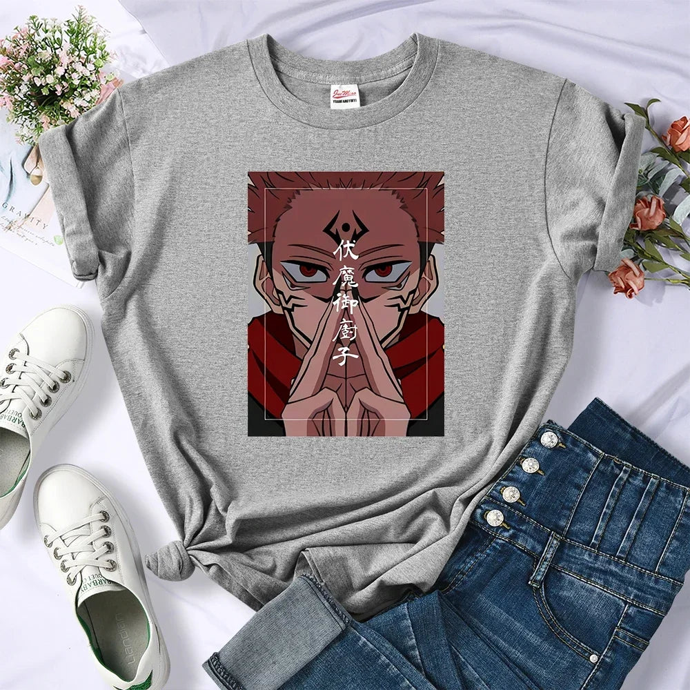 T-shirt d'été respirant pour femme, motif animé Jujutsu Kaisen Ryomen Sukuna, style hip-hop, décontracté, cool, manches courtes, vêtements de rue doux