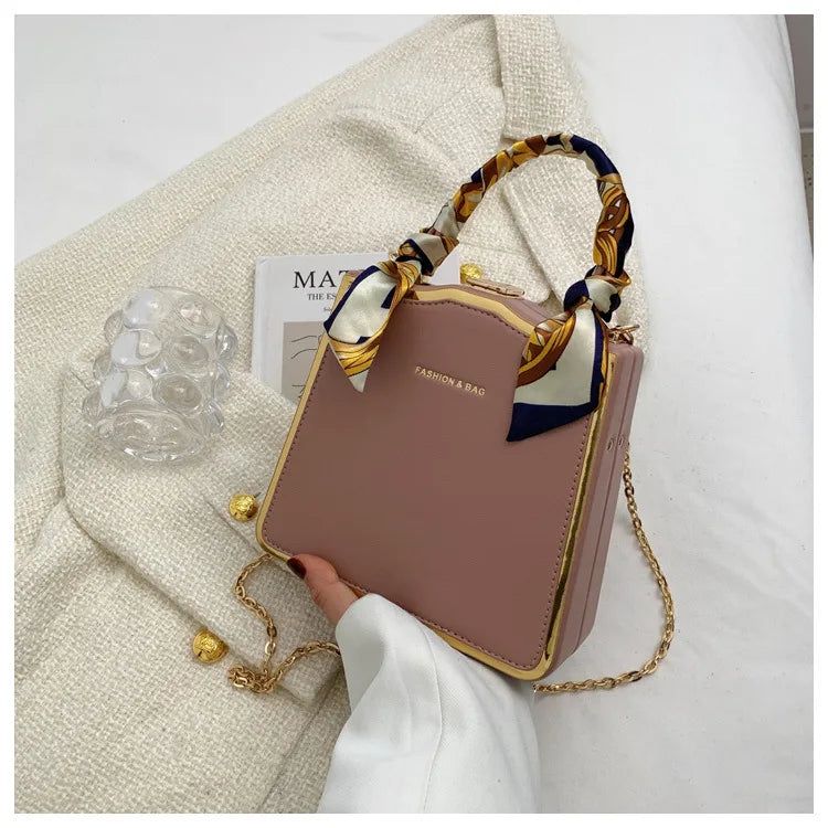 Silk scarf women's small square bag new fashion box bag brand retro chain handbag shoulder messenger bag