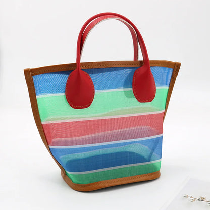 Sacs à main décontractés en maille rayée pour femmes, petit sac fourre-tout, sacs de plage d'été vintage, mini sac à main pour dames, sacs à main pour femmes 2024