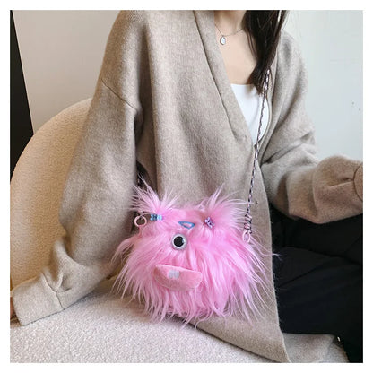 Bolso bandolera de peluche con forma de monstruo de dibujos animados 2024, nuevo y creativo bolso de hombro, mochila para niñas, bolso de peluche Kawaii