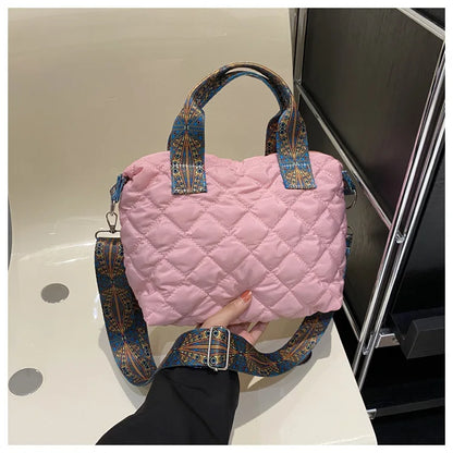 Bolso de mano acolchado informal para mujer, bandolera con correa ancha, bolso de mano tipo shopper Bylon pequeño, cálido para invierno 2024