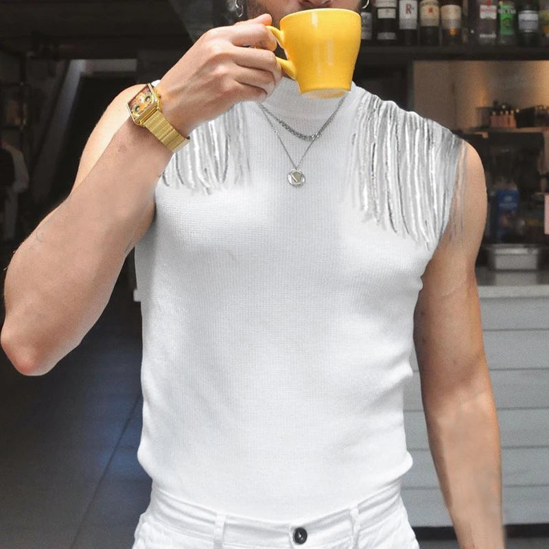 2023 Fashion Men's Tank Tops Turtleneck Sleeveless Streetwear Casual Vests Solid Color Party Nightclub Skinny Tops INCERUN S-5XL