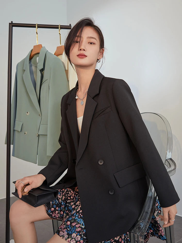 FSLE Women Black Blazer Office Lady Blazers Coats Spring Autumn Oversized Jacket Female Elegant Business Coat Z210024