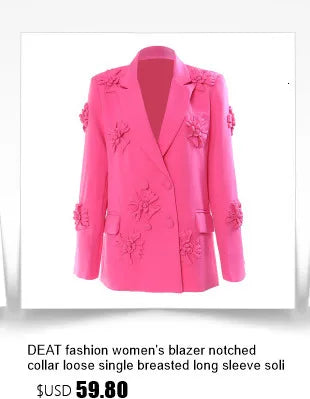 DEAT Fashion Blazer pour femme avec boucle en métal crantée et décoration à la taille, rétraction ample à simple boutonnage, nouvelle tendance automne 2024 7AB1058