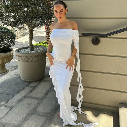 Dulzura One Shoulder Ruffle Maxi Dress Irrigrual Party Long Dress Evening Birthday Clothes Elegant Outfits 2023 Summer