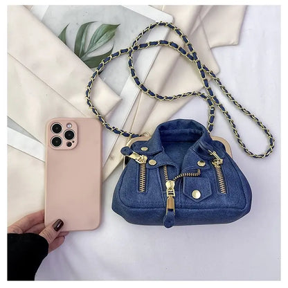 Bolso de hombro pequeño para mujer, bonito bolso cruzado con forma de ropa para niñas, bolso de cadena con remaches a la moda para niñas, bolso de mujer