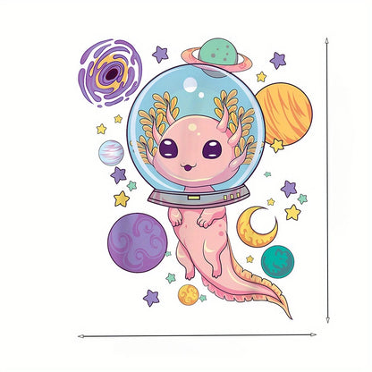 Space Axolotl Cartoon Printed Women T-shirts Summer Round Neck Short Sleeved T-shirt Female Tops Tees Clothing