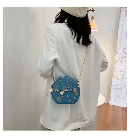 Fashion Starry Sky Round Bags Women Crossbody Bag Luxury Chain Circular Shoulder Bag Lady Small Embroidery Women's Handbag