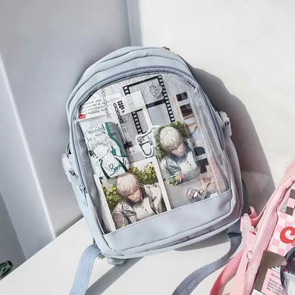 Mini mochila para mujer, novedad de 2024, estilo kawaii, con insignias, placa de exhibición, mochila para mujer, bolso Ita transparente, bolso JK Lolita para niña