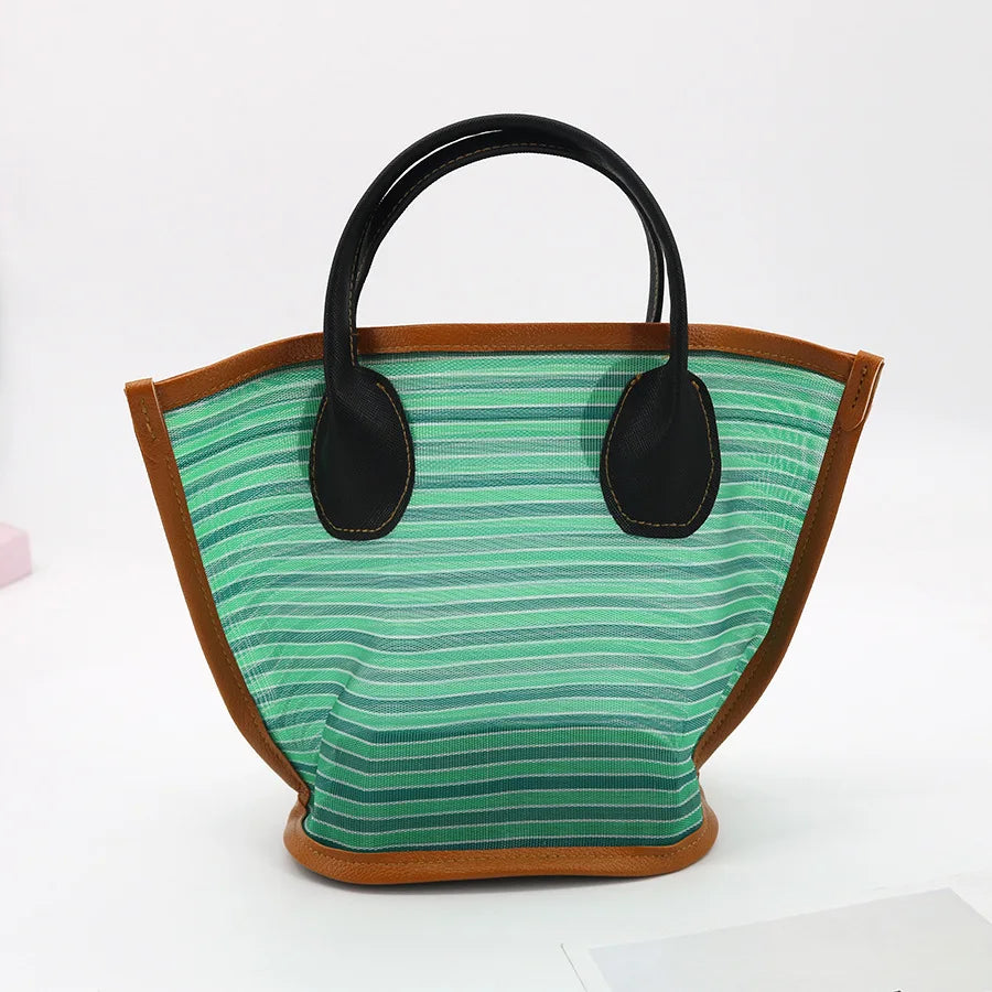 Sacs à main décontractés en maille rayée pour femmes, petit sac fourre-tout, sacs de plage d'été vintage, mini sac à main pour dames, sacs à main pour femmes 2024