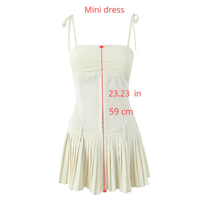 Suninheart Lovely A Line Summer Dress 2024 New Arrivals Cotton Blend Casual Beige Pleated Dress Mini Sexy Holiday Dress Women