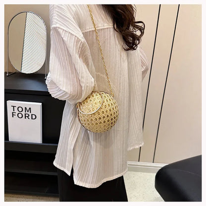 Women Evening Day Clutch Colorful Crystal Diamonds Round Ball Shaped Clutches Lady Handbag Wedding Purse Chain Shoulder Bag