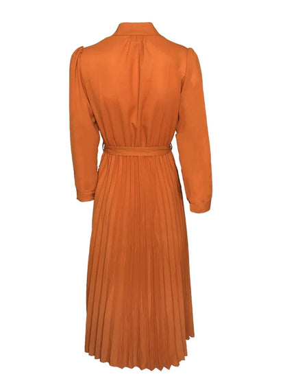 Vestido plisado de manga larga de otoño 2022, vestido midi elegante para mujer, vestidos vintage de oficina para mujer con cinturón, cintura alta, alta calidad