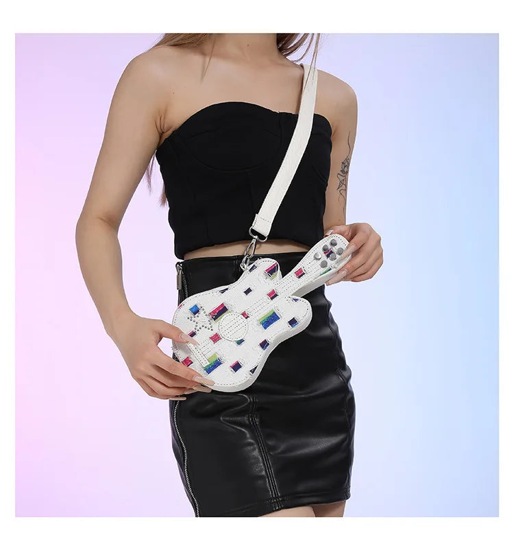 Cute guitar bag women's crossbody bag fashion denim shoulder bag creative phone bag for women