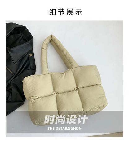 Fashion Large Capacity Padded Women Shoulder Bag Designer Quilted Lady Handbag Casual Nylon Soft Puffer Bag Big Tote Purse 2024