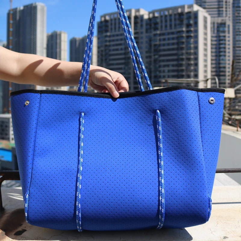 casual Neoprene large capacity tote bag solid color women shoulder bags waterproof lady handbags summer beach bag travel big2022