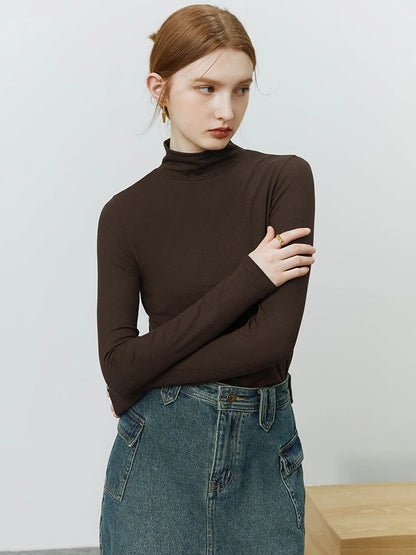 FSLE Casual Skin-friendly Soft Waxy Turtleneck Slim Bottoming Shirt Women Winter Long-sleeved Solid Knitted Sweater Female