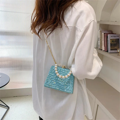 Women Handbag Evening Bags For Party New Women Pearl Chain Shoulder Bag Ladies Fashion Gold Clutch Box Bag Women Messenger