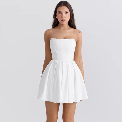 Suninheart  Elegant Strapless Bodycon Party Dresses 2024 New Mini White Corset Dress Sexy Casual Holiday Flare Dress 2024