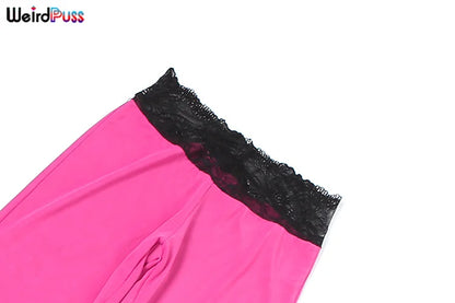 Conjunto de 2 piezas de encaje con parches de gatito extraño para mujer, top sexy de verano con tirantes finos y pantalones elegantes con capas, trajes ajustados para fiesta