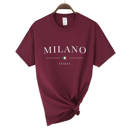 T-shirt Y2k à manches courtes pour femme, imprimé lettres Milano, été 2024, t-shirts de luxe amples en pur coton doux