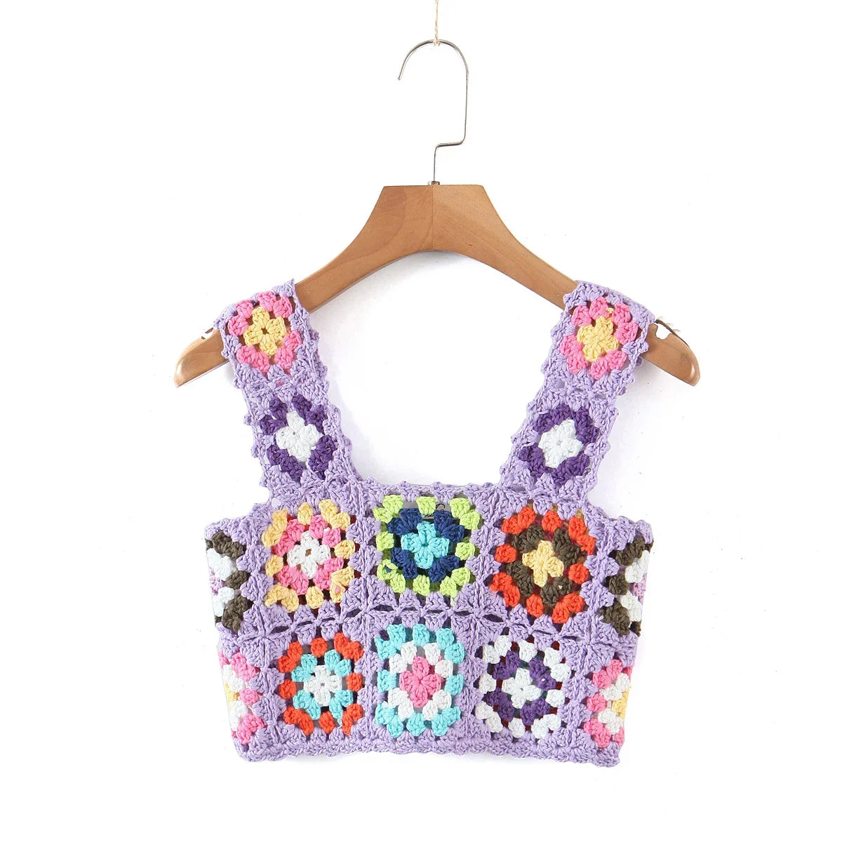 Suninheart Harajuku - Top de crochet calado hecho a mano para mujer, top corto de verano, camiseta corta estilo retro para chica, top de vacaciones