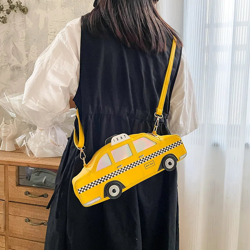 Shoulder Bag for Women Novel Yellow Taxi Shape Cute Cartoon Purses and Handbags Girls Crossbody Bag Female Casual Clutch Leather