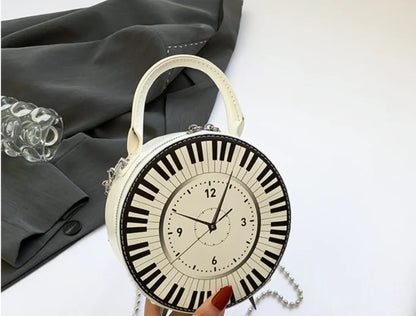 Bolso de hombro para mujer, bolso redondo creativo 2024, lindo bolso cruzado con forma de reloj, bolso pequeño con cadena para mujer