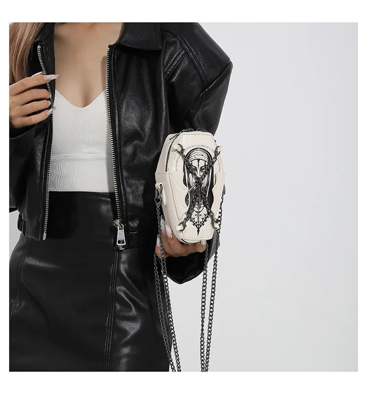 Halloween Cross Skull Printing Shoulder Bag Women Small Chain Crossbody Bag New Harajuku Small Square Bag