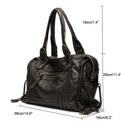 Bolso de mano vintage de gran capacidad para mujer, bolso de mano de piel sintética suave, bolso cruzado de piel lavada estilo retro, bolso punk de calidad 2024