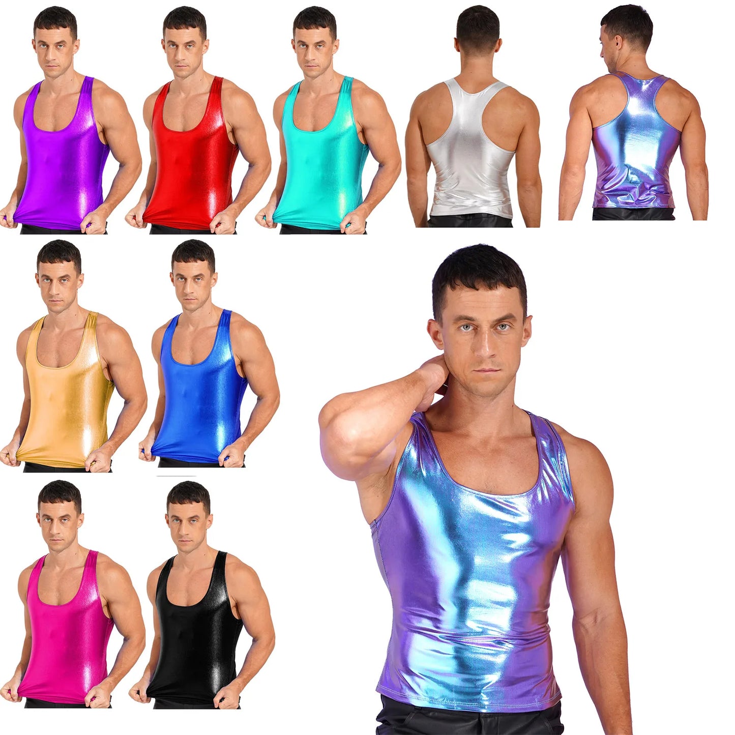 Débardeurs métalliques brillants pour hommes, débardeurs de sport, de fitness, de musculation, de mode, de gymnastique, sans manches, t-shirt, débardeur, débardeur