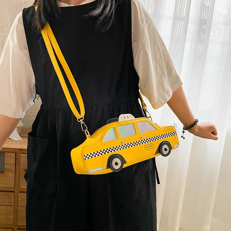 Shoulder Bag for Women Novel Yellow Taxi Shape Cute Cartoon Purses and Handbags Girls Crossbody Bag Female Casual Clutch Leather