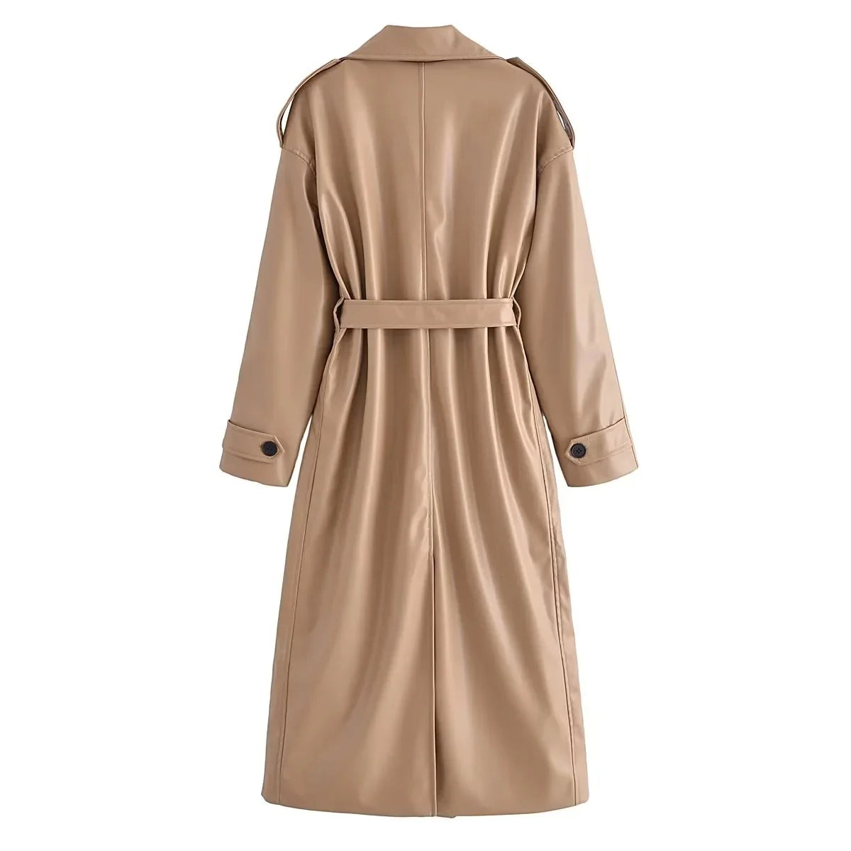 Suninheart Femmes Mode avec Ceinture Faux Cuir Trench Coat 2023 Été Vintage Manches Longues Poches Avant Femme Vêtements D'extérieur Chic