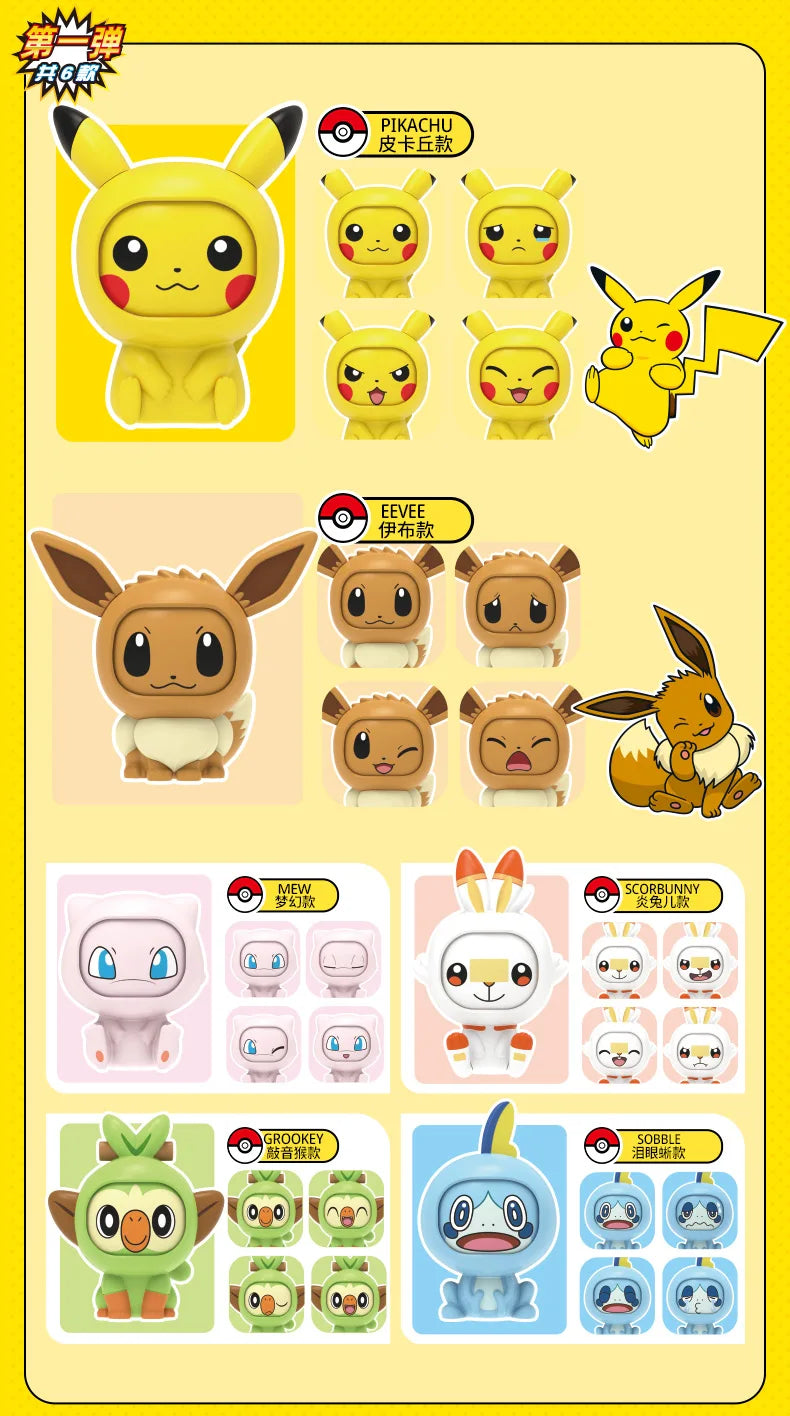 Ensemble de jouets Pokémon Pikachu Figurine d'action animée à visage changeant Kawaii Poupée Ball Pokeball Pocket Monster Jouets