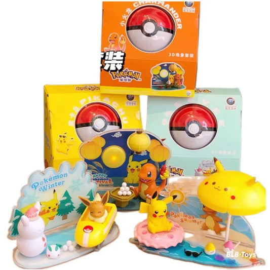 Figurines Pokémon Pocket Monster Pet Elf Ball Scene Set Jouet Pikachu Anime Figure Modèle Enfants Cadeau