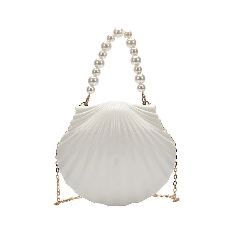 Evening Bags Shell Shape Women Clutch Bags 2023 New Wedding Bridal Handbag Pearl Beaded Fashion Shell Chain Party Bags