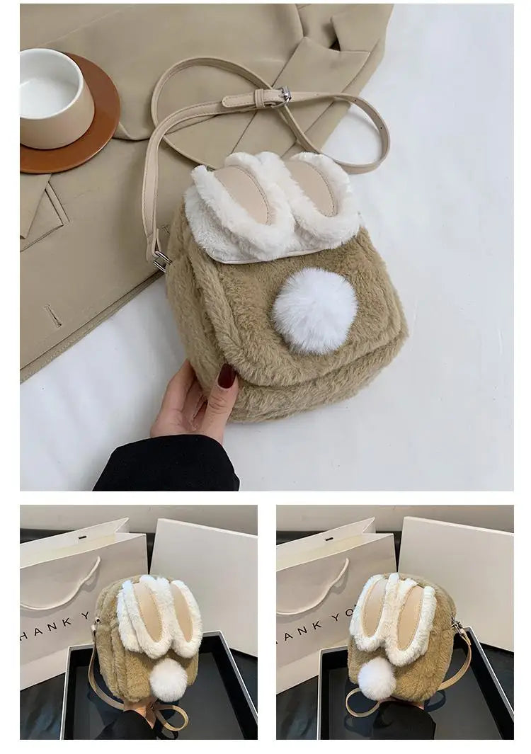 Plush Rabbit Single Shoulder Bag Doll Crossbody Bag For Girls 2024 New Cute Small Coin Wallet Phone Bag Toys For Children