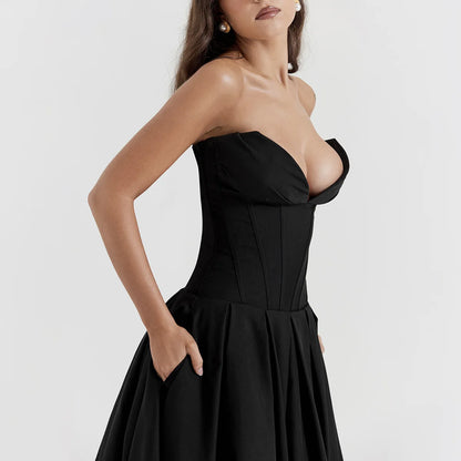 Robe de mariée élégante noire Suninheart Robe corset sexy sans bretelles Robe mi-longue de fête de Noël pour femmes Vêtements 2023