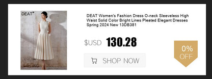 DEAT Fashion Vestido camisero para mujer, cuello redondo, mangas cortas, cremallera, dobladillo decorado con lunares, vestidos sueltos empalmados, verano 2024, nuevo 7AB3945